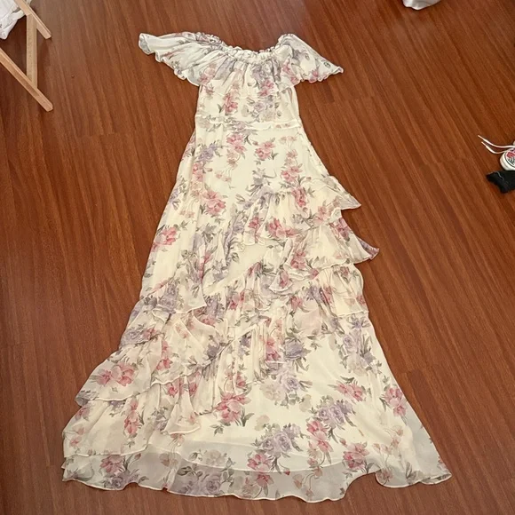 LoveShackFancy Plum maxi tiered off the shoulder silk Dress Size 4 - Picture 6 of 16